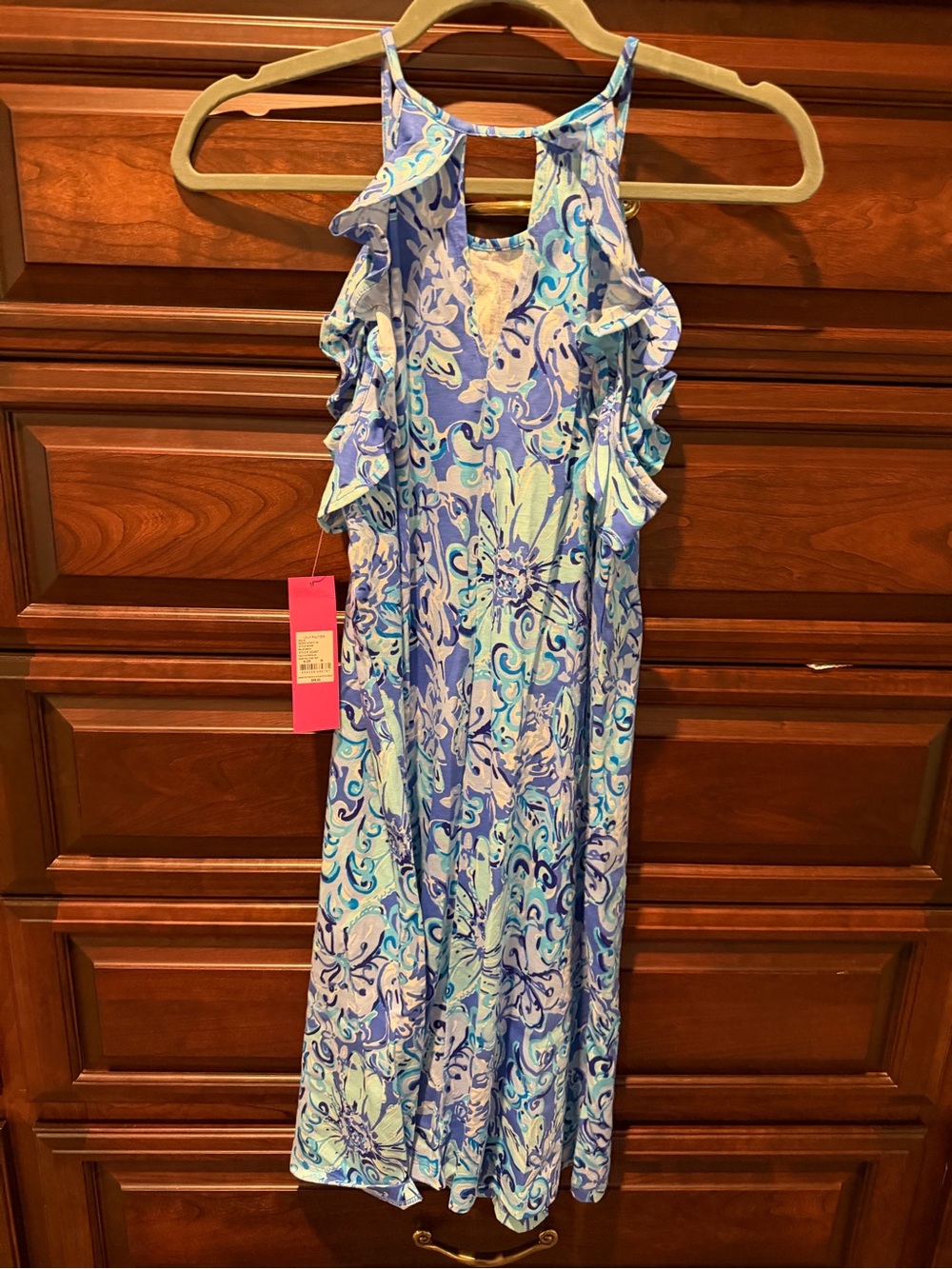 Lilly Pulitzer Blue and White Printed Ruffle Halter Dress - Picture 2 of 2